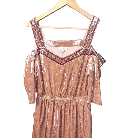 Lucky Brand boho crushed velvet cold shoulder embroidered dress size M - Picture 6 of 10